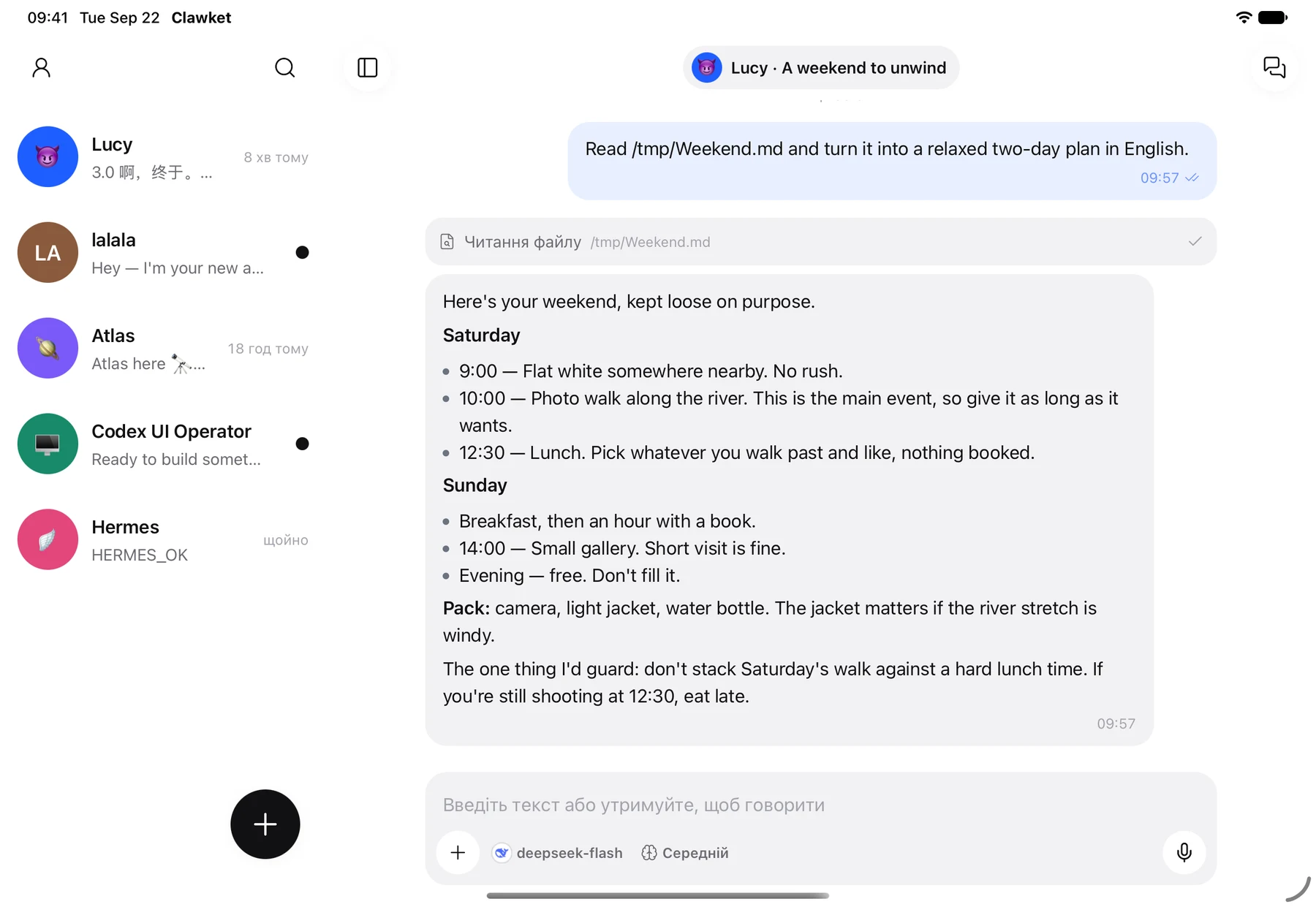 Clawket на iPad: агенти й діалог поруч